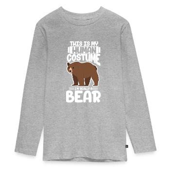 Bär Kostüm Bären Braunbär Halloween Geschenk - Teenager Premium Bio Langarmshirt - Grau meliert - Vorne