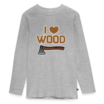 bois - T-shirt manches longues Premium Ado - gris chiné - Devant
