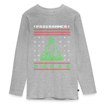 Programmierer Computer hässliche Weihnachtspullover Geschenk - Teenager Premium Bio Langarmshirt - Grau meliert - Vorne