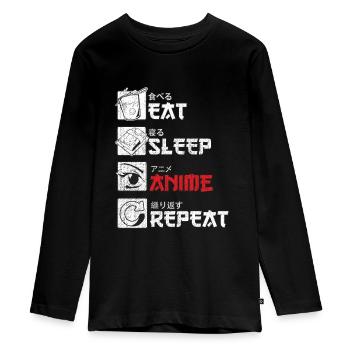 Eat Sleep Anime Repeat Geschenk - Teenager Premium Bio Langarmshirt - Schwarz - Vorne - AI Model Kid Female (0cm)
