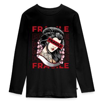 Geisha Fragile Grunge Japanese Aesthetic Geschenk - Teenager Premium Bio Langarmshirt - Schwarz - Vorne - AI Model Kid Female (0cm)