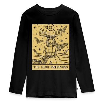 Tarotkarte Aesthetic The High Priestess Okkultes - Teenager Premium Bio Langarmshirt - Schwarz - Vorne - AI Model Kid Female (0cm)