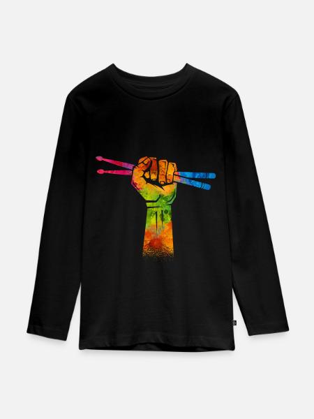 Schlagzeug - Teenager Premium Bio Langarmshirt - Schwarz