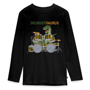 Schlagzeug T-Rex - Teenager Premium Bio Langarmshirt - Schwarz - Vorne - AI Model Kid Female (0cm)