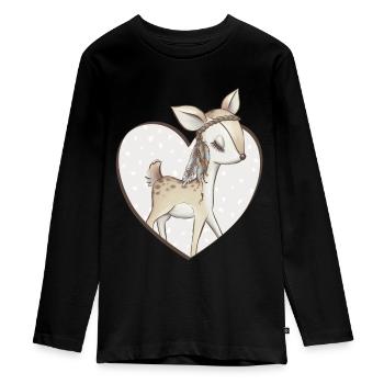Reh Deer - Teenager Premium Bio Langarmshirt - Schwarz - Vorne - AI Model Kid Female (0cm)