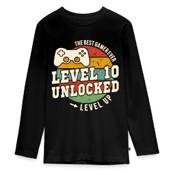 Niveau 10 débloqué - anniversaire 10 ans - T-shirt manches longues Premium Ado - noir - Devant - AI Model Kid Female (0cm)