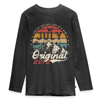 Juillet 2012 | Original Anniversaire Juillet 2012 - T-shirt manches longues Premium Ado - anthracite chiné - Devant - AI Model Kid Female (0cm)