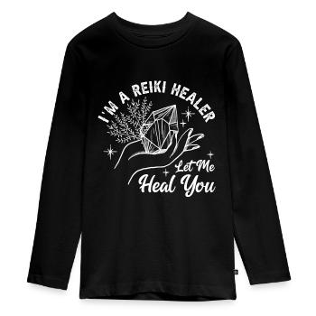 Medicine Reiki Healer Positive Energy - Teenager Premium Organic Long Sleeve Shirt - black - Front - AI Model Kid Female (0cm)