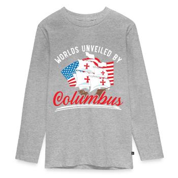 Von Kolumbus enthüllte Welten Indigene - Teenager Premium Bio Langarmshirt - Grau meliert - Vorne