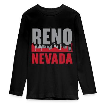Reno Nevada USA State of America Travel Nevadan - Teenager Premium Organic Long Sleeve Shirt - black - Front - AI Model Kid Female (0cm)