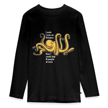 Oktopus - slap 8 people at once - saying - Teenager Premium Bio Langarmshirt - Schwarz - Vorne - AI Model Kid Female (0cm)
