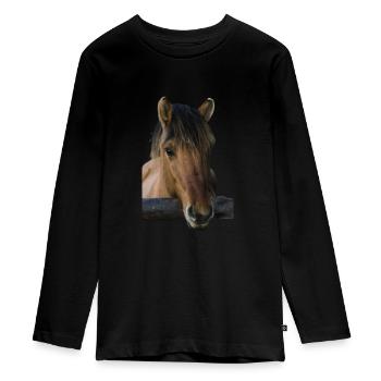cheval Brun sans cavalier - T-shirt manches longues Premium Ado - noir - Devant - AI Model Kid Female (0cm)