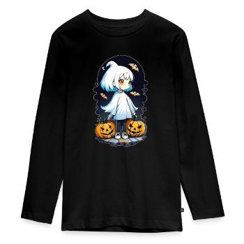 Halloween - Little Ghost Pumpkin Manga - Teenager Premium Organic Long Sleeve Shirt - black - Front - AI Model Kid Female (0cm)