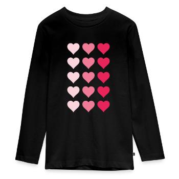 Muster mit vielen Herzen - Teenager Premium Bio Langarmshirt - Schwarz - Vorne - AI Model Kid Female (0cm)