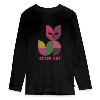 Retro Katze - Teenager Premium Bio Langarmshirt - Schwarz - Vorne - AI Model Kid Female (0cm)