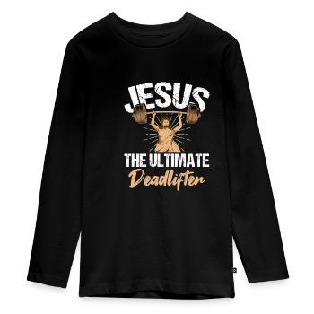 Jesus Ultimate Deadlifter - Gift - Teenager Premium Organic Long Sleeve Shirt - black - Front - AI Model Kid Female (0cm)