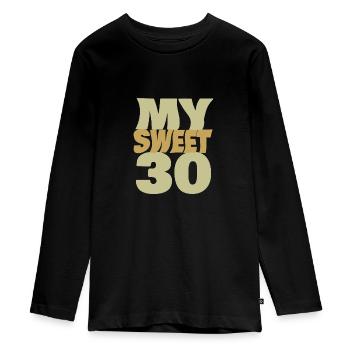 Dulce 30 - Camiseta ecológica prémium de manga larga para adolescentes - negro - delante - AI Model Kid Female (0cm)