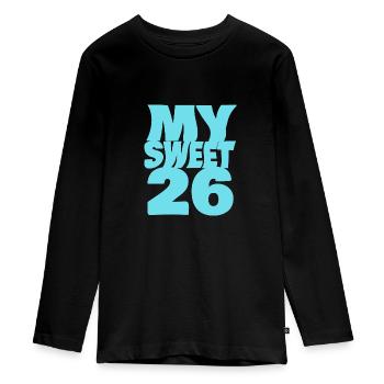 Dulce 26 - Camiseta ecológica prémium de manga larga para adolescentes - negro - delante - AI Model Kid Female (0cm)