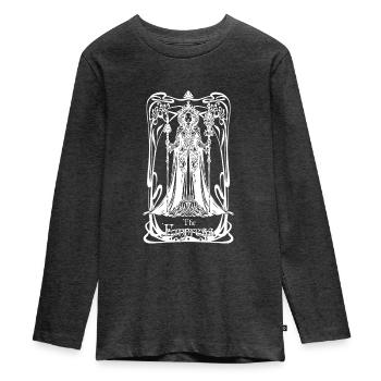 Kaiserin Tarotkarte - Teenager Premium Bio Langarmshirt - Anthrazit meliert - Vorne - AI Model Kid Female (0cm)