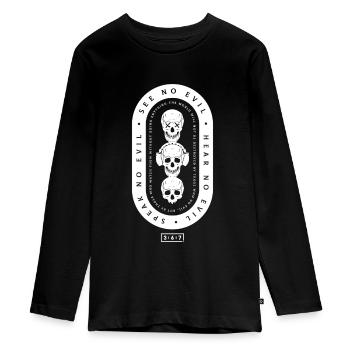 See No Evil, Hear No Evil, Speak No Evil - Teenager Premium Organic Long Sleeve Shirt - black - Front - AI Model Kid Female (0cm)