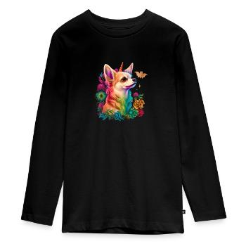 Chihuahua | Colourful Rainbow LGBTQ Unicorn - Teenager Premium Organic Long Sleeve Shirt - black - Front - AI Model Kid Female (0cm)