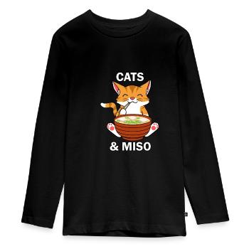 Miso Soup Cats Cute Kitty Ramen Noodles - Teenager Premium Organic Long Sleeve Shirt - black - Front - AI Model Kid Female (0cm)
