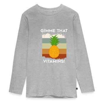 Ananas, vitamines, fruits tropicaux, vitamines - T-shirt manches longues Premium Ado - gris chiné - Devant