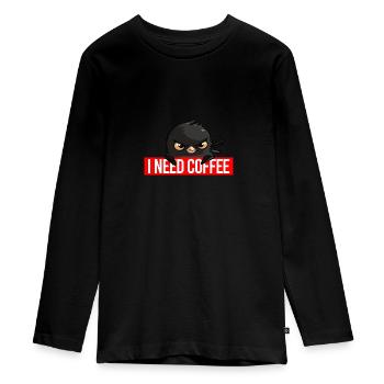 Angry Bird - I NEED COFFEE - Teenager Premium Bio Langarmshirt - Schwarz - Vorne - AI Model Kid Female (0cm)