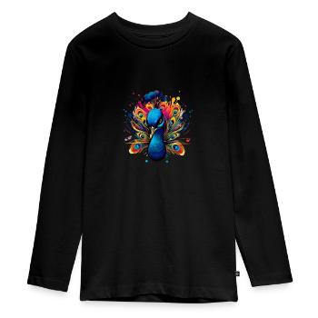 Bunter Pfau für Ornithologe Tierliebhaber - Teenager Premium Bio Langarmshirt - Schwarz - Vorne - AI Model Kid Female (0cm)