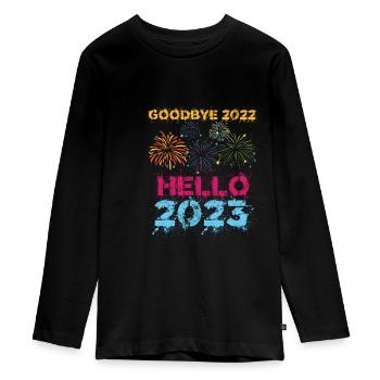 Happy New Year 2023 New Year's Eve Christmas - Teenager Premium Organic Long Sleeve Shirt - black - Front - AI Model Kid Female (0cm)
