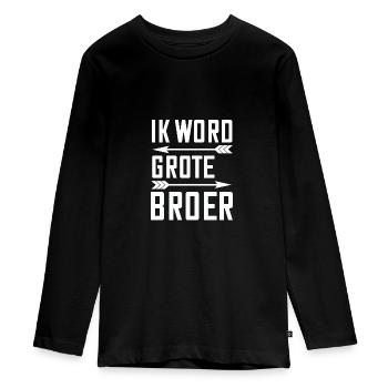 IK WORD GROTE BROER - Tieners Premium Bio shirt met lange mouwen - zwart - Voor - AI Model Kid Female (0cm)