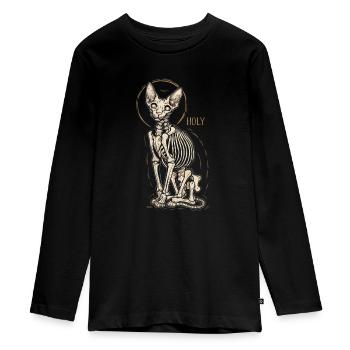 Katze Sphinx Skelett Tattoo - Teenager Premium Bio Langarmshirt - Schwarz - Vorne - AI Model Kid Female (0cm)