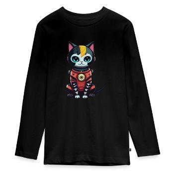 Cyberpunk Astrokatze - Teenager Premium Bio Langarmshirt - Schwarz - Vorne - AI Model Kid Female (0cm)