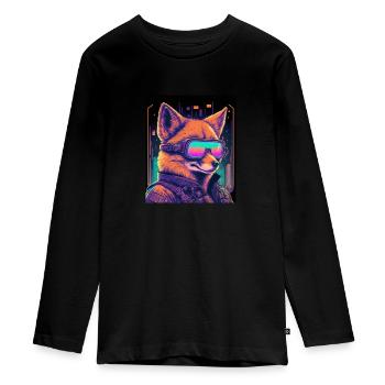 Retro Futuristic Synthwave Fox - Teenager Premium Bio Langarmshirt - Schwarz - Vorne - AI Model Kid Female (0cm)