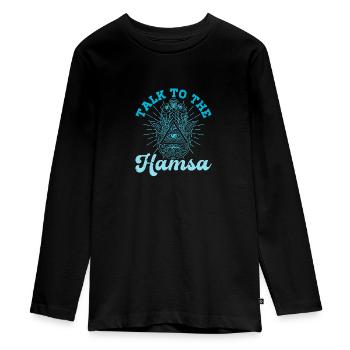 Hamsa Eye Hand Talisman Yoga Fluchschutz - Teenager Premium Bio Langarmshirt - Schwarz - Vorne - AI Model Kid Female (0cm)