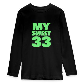 Dulce 33 - Camiseta ecológica prémium de manga larga para adolescentes - negro - delante - AI Model Kid Female (0cm)