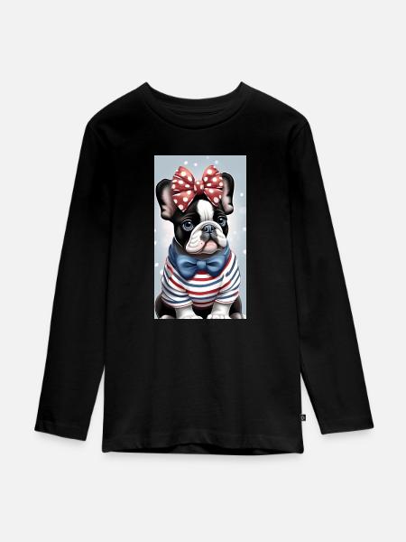 Bulldogge - Teenager Premium Bio Langarmshirt - Schwarz