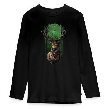 Königlicher Hirsch - Teenager Premium Bio Langarmshirt - Schwarz - Vorne - AI Model Kid Female (0cm)