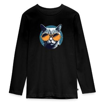Katze Mietz Stubentiger Sonnenbrille - Teenager Premium Bio Langarmshirt - Schwarz - Vorne - AI Model Kid Female (0cm)