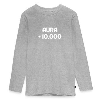 AURA + 10000 - Teenager Premium Bio Langarmshirt - Grau meliert - Vorne