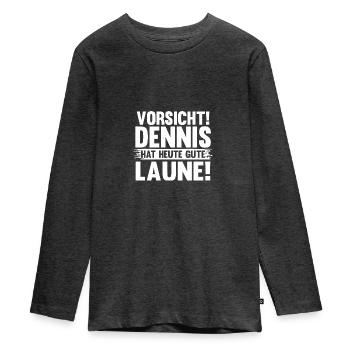 First name Dennis - Teenager Premium Organic Long Sleeve Shirt - heather anthracite - Front - AI Model Kid Female (0cm)