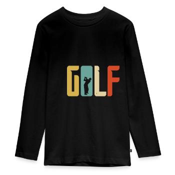 Golf Geschenk Retro Abschlag - Teenager Premium Bio Langarmshirt - Schwarz - Vorne - AI Model Kid Female (0cm)