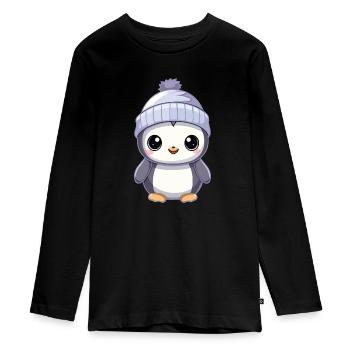 Penguin With Hat - Teenager Premium Organic Long Sleeve Shirt - black - Front - AI Model Kid Female (0cm)