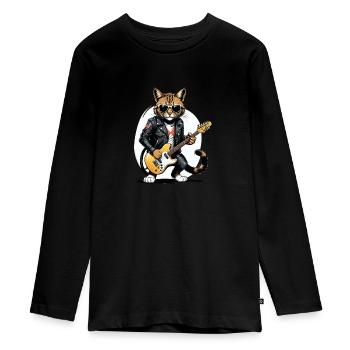 Cat Rocker Cat HardRock Gift - T-shirt manches longues Premium Ado - noir - Devant - AI Model Kid Female (0cm)