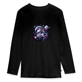 Einhorn in der Sternengalaxie - Teenager Premium Bio Langarmshirt - Schwarz - Vorne - AI Model Kid Female (0cm)