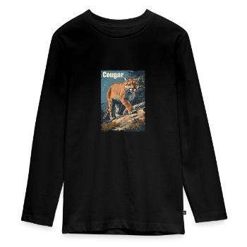 Vintage Wild Berglöwe - Teenager Premium Bio Langarmshirt - Schwarz - Vorne - AI Model Kid Female (0cm)