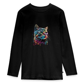 Colorful American Shorthair Cat Gaze - Teenager Premium Bio Langarmshirt - Schwarz - Vorne - AI Model Kid Female (0cm)