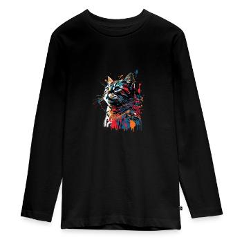 Colorful American Shorthair Cat Gaze - Teenager Premium Bio Langarmshirt - Schwarz - Vorne - AI Model Kid Female (0cm)