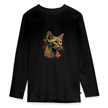 Abyssinian Cat Colorful Gaze - Teenager Premium Bio Langarmshirt - Schwarz - Vorne - AI Model Kid Female (0cm)