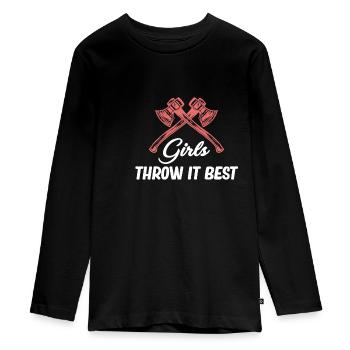Fille Jetant La Meilleure Hache Lancer Tronçonneuse - T-shirt manches longues Premium Ado - noir - Devant - AI Model Kid Female (0cm)